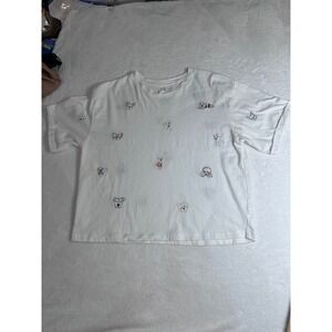 Organic Generation Womens White Embroidered Dog All Over Print T-Shirt Small